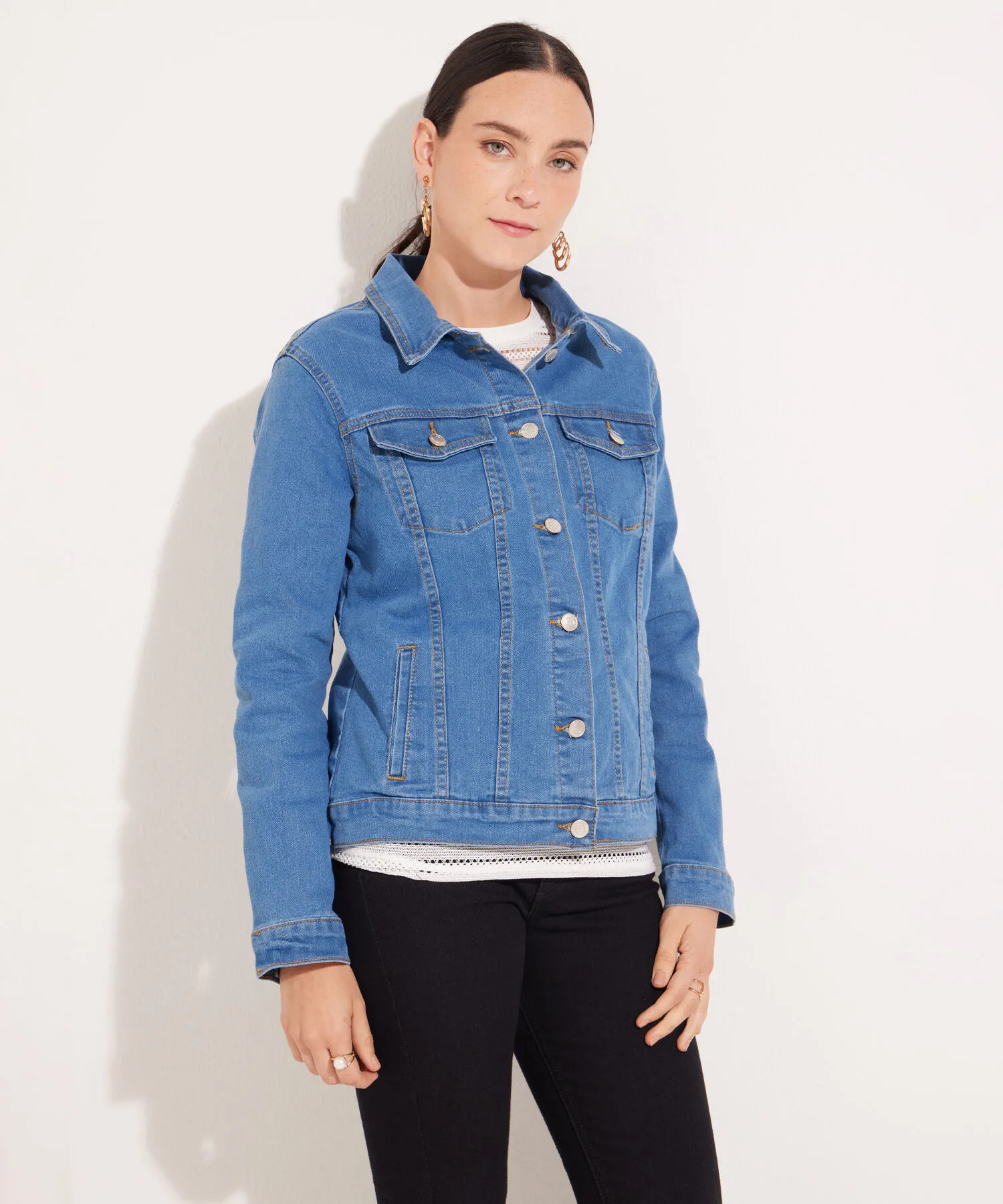 Chaqueta Trucker Tono Azul Medio Claro-